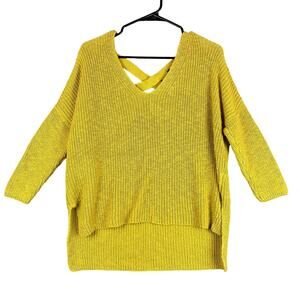 Express Womens Sweater Mustard Yellow Knit Crossback Long Sleeve Stretch M